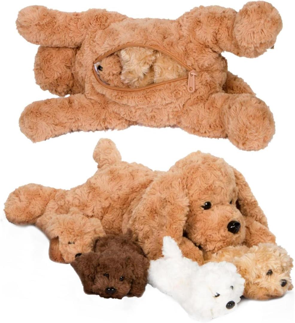 PixieCrush Adopt Me Dog Stuffed Animals for Girls Ages 3 and Up - Plush Labradoodle Dog Pillow with 4 Surprise Puppies Inside - Soft Puppy Toys for Kids - Cute Dogs Plush Set for Imaginative Play