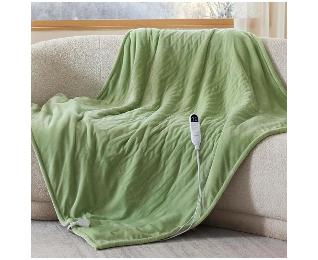 Bedsure Heated Blanket Throw Blanket - Fast Heating Electric Blanket, Soft Flannel Heated Throw with 4 Time Settings, 6 Heating Settings, Warm Gifts for Women Men (50x60 Inches, Sage Green)