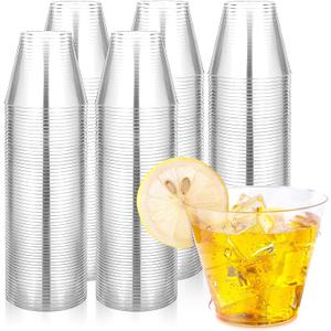 Byvivace 200 Counts 9 OZ. Clear Hard Plastic Cups - Old Fashioned Party Tumblers, 9 Ounce Squat Cups for Party