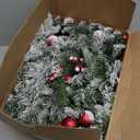 9FT Flocked Prelit Garland with Dual Color LED Lights and Timer by Remote Control and Batteries Operated, Home Mantle Stairs Railing Fireplace Outdoor Indoor Wall