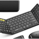 Samsers Foldable Keyboard and Mouse, Folding Bluetooth Keyboard Mouse Combo with Backlight, 2.4G + BT5.0 x 2, Full Size Travel Keyboard & Portable Wireless Mouse for Windows/Android/iOS/Mac OS, Black