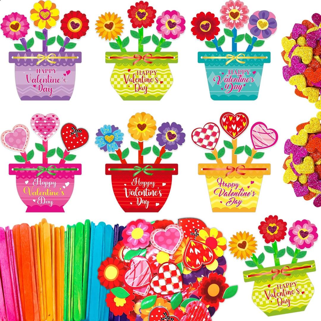 Fancy Land 24 Set Valentines Day Crafts for Kids Foam Flower Pot Valentine's Day Gifts Decorations School Classroom Activity