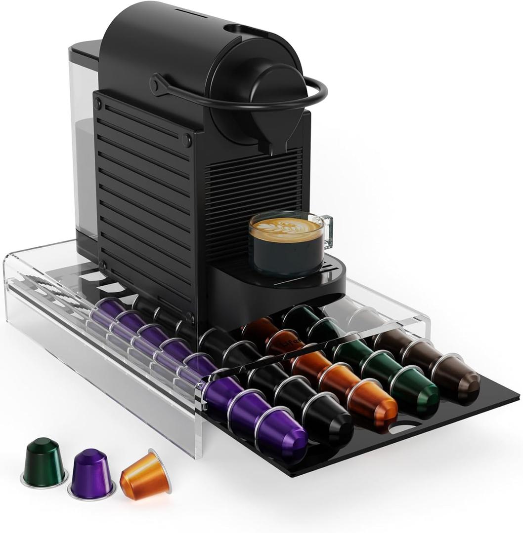 Storage Drawer for Nespresso OriginalLine Coffee Pod Holder for Counter Acrylic Coffee Capsule Organizer - 40 Pods