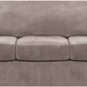 FantasDecor 4 Piece Sofa Velvet Couch Covers for 3 Cushion Stretch Slipcover with Individual Seat Cushion Elastic Furniture Protector for Pets, Machine Washable (Sofa, Taupe)