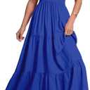 Women's Casual Off Shoulder Maxi Dress Strapless Tube Top Bohemian Beach Long Dresses 092, S
