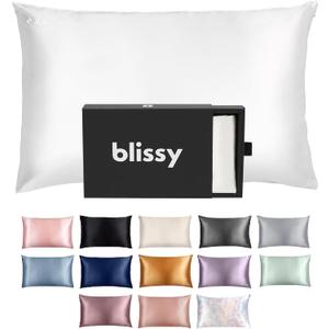 Blissy Silk Pillowcase - 100% Pure Mulberry Silk - 22 Momme 6A High-Grade Fibers - Silk Pillow Cover for Hair & Skin - Regular, Queen & King (Blissy White, Queen)