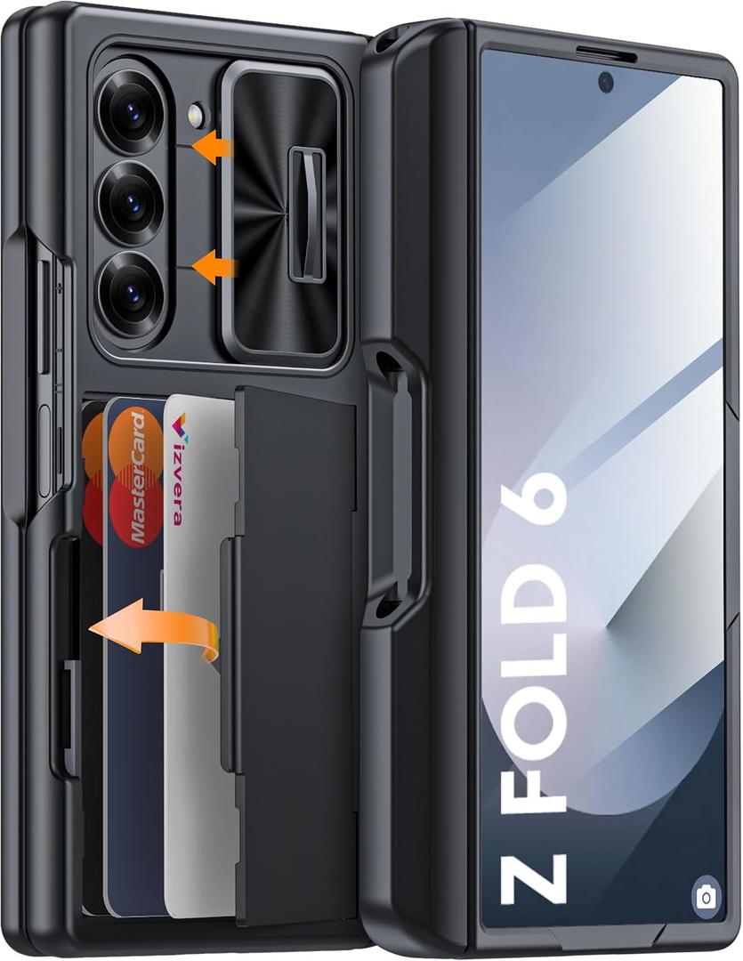 Vizvera for Samsung Galaxy Z Fold 6 Case Wallet, RFID Cards Holder [S Pen Holder] [Camera Cover] Shockproof Silicone Protective Phone Case for Z Fold 6 2024-Black