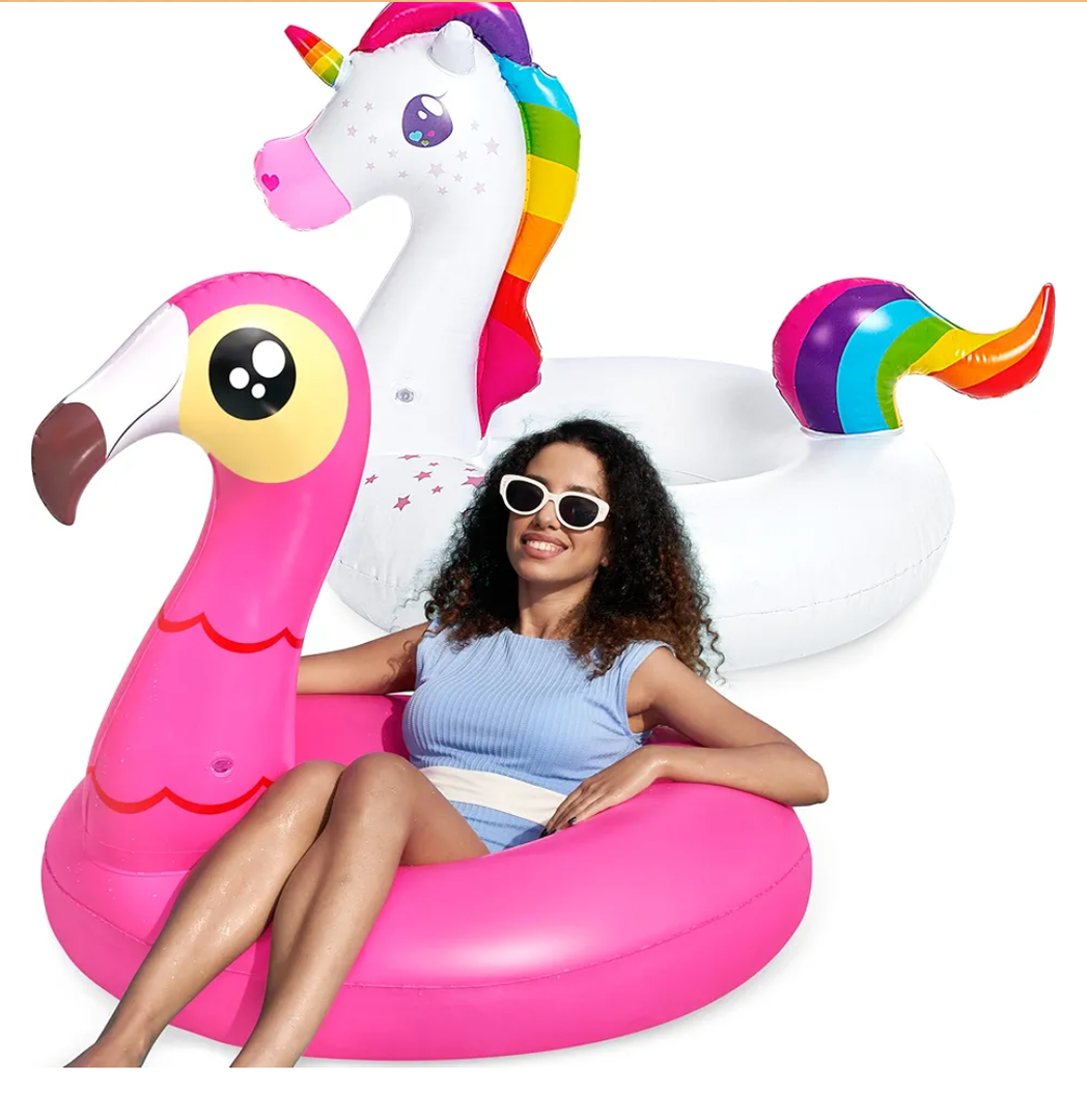 JOYIN 2-Pack Flamingo Unicorn Pool Float - Fun Floaties Inflatable Swimming Pool Tubes Toys Party Decorations, Summer Vacation Lake Beach Floaty Swim Rings Raft Lounger for Adults & Kids