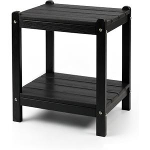 Heavy Duty Outdoor Side Table with Shelf - All-Weather HDPE End Table with Realistic Wood Grain, 20" Height for Patio & Deck (Black), Square-21in