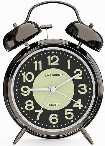CHEREEKI Loud Alarm Clock for Heavy Sleepers Adults, Silent Non Ticking Analog Clock with Backlight, Luminous Dial, Battery Operated Alarm Clock for Bedroom, Included Battery, Black