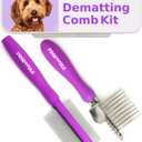 Pain-Free Dematting Comb Kit for Dogs & Cats, Dematting Rake & Detangling Dual-Side Comb Set, Dematting Brush for Dogs & Cats, Pet Grooming Tools Kit for Poodle Doodle & All Long Haired Pets