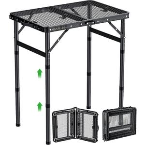 GARLLEN 2ft Folding Grill Table Max Capacity 66lbs, 3-Height Adjustable Folding Camping Table with Heat-Resistant Mesh Tabletop, Portable Aluminum Picnic Tables for BBQ, Outdoor, 22.8" L x 15.7" W