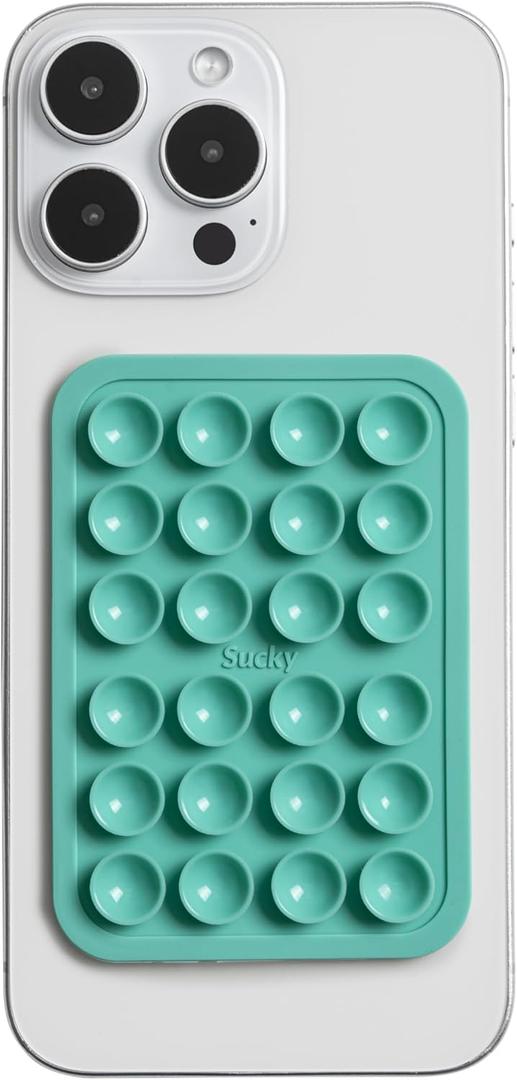 SUCKY Silicone Suction Phone Case Adhesive Mount - Anti-Slip Holder, Hands-Free Fidget Toy, Phone Accessory for iPhone and Android - Sticky Grip for Selfies, Videos, and Tiktok - Turqoise (Single Sided)