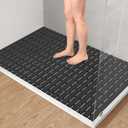 Yolife PVC Large Shower Mat, 35.4 24 Inch Non Suction Cup Non Slip Shower Floor Mat, Easy to Cut & Curlable Stand Up Shower Stall Mat, Heavy Duty Bath Shower Mats for Inside Shower , Black 