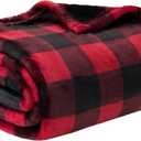 PAVILIA Black and Red Buffalo Plaid Fleece Throw Blanket for Couch, Soft Checkered Flannel Blanket for Sofa, Plaid Christmas Couch Throw Bed, Warm Cozy Decorative Blanket Fall Decor Gift, 60x80
