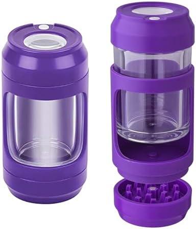 OYKOSE Herb Grinder Storage Jar with 8x Magnifying Lid, Light-Up Viewing, Fresh Keeping, and Portable Grinding (Purple)