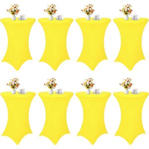 8 Pack Cocktail Table Covers 32x43 Inch Fitted Stretch Spandex Square Corners Yellow Table Cover High Top Cocktail Tablecloth for Round Table Cloth for Party, Wedding, Birthday, Banquet(Yellow)