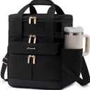 LOVEVOOK Insulated Lunch Bag Women Men,Expandable Double Deck Lunch Box for Women With Large Cup Holder,Leakproof Cooler Bag For Adult Lunch Tote Bag Work Picnic Beach with Adjustable Shoulder Strap (Black)