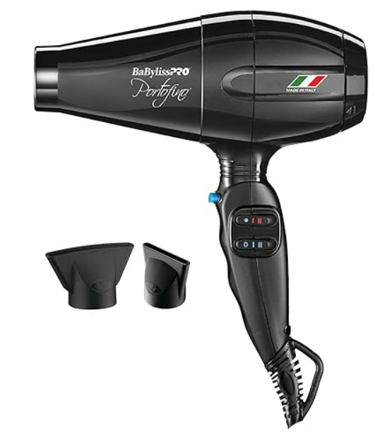 BaBylissPRO Nano Titanium Portofino Ionic Hairdryer with High Performance Italian Motor, 1875 watts Blow Dryer with 2 speed and 3 heat settings