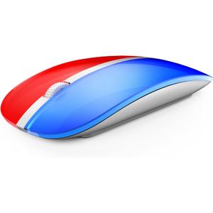 JOYACCESS Rechargeable Wireless Mouse, 2.4G Portable Slim Silent Mouse with USB Receiver and Type C Adapter, 5 Level 3000 DPI, Works with Mac or iPad (Blue & Red)