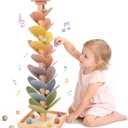 Joyreal Wooden Marble Run Music Tree for Kids 3-5 4-8, Montessori Wooden Ball Drop Toy, Rainbow Marble Tree Tower with Sound Leaves, Educational Learning Birthday Gift