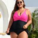 Women Plus Size Swim Dress Tummy Control One Piece Swimsuit Wrap Full Coverage Modest Bathing Suit Cute Tie Knot (Pink, XL)