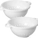Rocky Mountain Goods White Plastic Colander Bowl with Handle - Deep 5 QT Strainer for Kitchen Vegetables, Pastas, Fruit - BPA Free - Dishwasher Safe (Pack of 2)