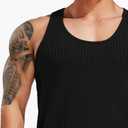 Men's Breathable Ribbed Knit Tank Tops Sleeveless Muscle Workout Gym Fitness Training Tees (Black, M)
