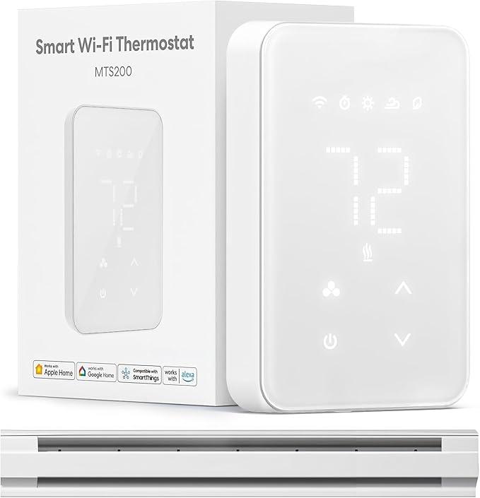 Meross Smart Thermostat for Electric Baseboard and inWall Heaters Work with HomeKit, Alexa and Google Home, 120V240V WiFi Programmable Thermostat with Easy Install, Energy Saving, 4 Wires Needed (HomeKit Smart Thermostat)