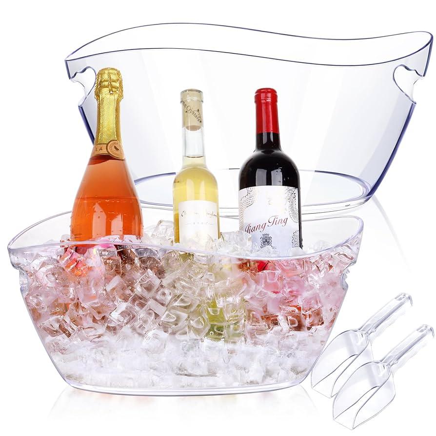 Ice Buckets for Parties,2 PCS Clear 6 Liter Plastic Tub for Drinks and Parties,Clear Ice Bucket for Champagne Beer Sparkling  Cocktails Extra Large Model