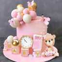 Bear Cake Toppers Mini Bear Cake Decorations Pink Letter Cake Toppers Gold Pink White Pearl Ball for Bear Theme Supplies (Pink Baby)