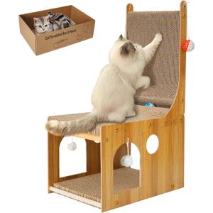 Cat Scratcher, Double Layer Cat Scratching Board, L Shaped Vertical Cat Scratcher for Wall and Couch Protection, Cat Cardboard Scratcher with 5 Ball Toys for Indoor Cats