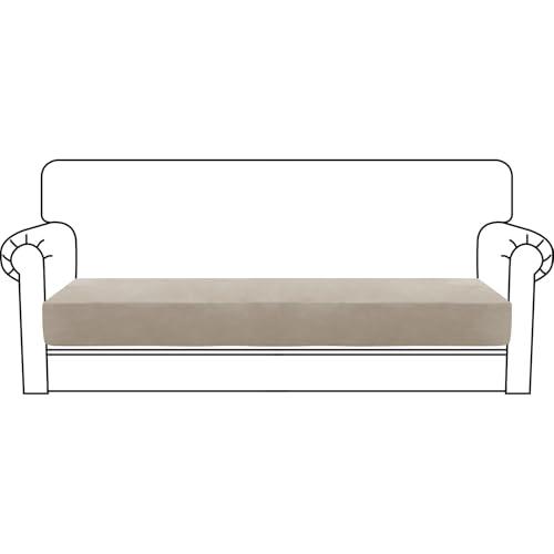 MAXIJIN Velvet Stretch Couch Cushion Covers Soft Sofa Cushion Cover Replacement Sofa Seat Cushion Slipcovers Furniture Protector with Elastic Bottom (1 Piece Sofa Cushion Cover, Khaki)