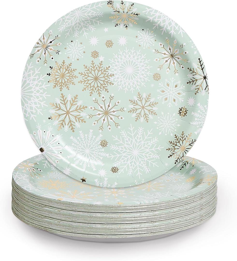 Papyrus Disposable Tabletop Plates Set - Elegant and Sturdy Plates for Any Occasion, Winter Sage Snowflake, Plates