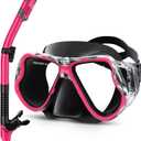 Greatever Dry Snorkel Set,Panoramic Wide View Anti-Fog Scuba Diving Mask,Professional Snorkeling Gear for Adults Kids (Small, Black Pink)