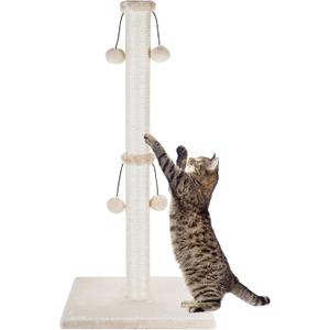 Dimaka 34'' Cat Scratching Post, Cat Scratching Post, Cat Scratcher for Large Cats with Teasing Toy Ball, Natural Sisal White and Grey (Beige)
