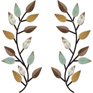Zhengmy 2 Pieces Metal Tree Leaf Wall Decor Vine Olive Branch Leaf Wall Art Living Room, Hallway Wall Decor Outdoor Decoration(Bright Colors)