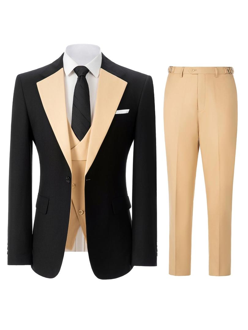 SOLOVEDRESS Men's 3 Piece Suit Classic Jacket Vest Pants Modern Tuxedos Set for Weddings Party and Business(Champagne,M)