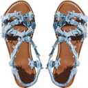GORGLITTER Women's Leopard Strappy Flat Sandals Cheetah Ankle Strap Open Toe Summer Going Out Dressy Sandal 2026 (9.5, Blue Denim)