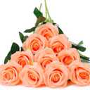 DuHouse 10pcs Fake Roses Artificial Silk Flowers Faux Rose Flower Long Stems Bouquet for Arrangement Wedding Centerpiece Party Home Kitchen Decor (Peach Fuzz)