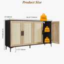 JASIWAY Buffet Cabinet with Storage, 48" Rattan Sideboard with Adjustable Shelves, Modern Coffee Bar Cabinet Console Table with Doors, Credenza for Kitchen, Living Room, Entryway, Dining Room, Black, 48.4x15"x33.4"