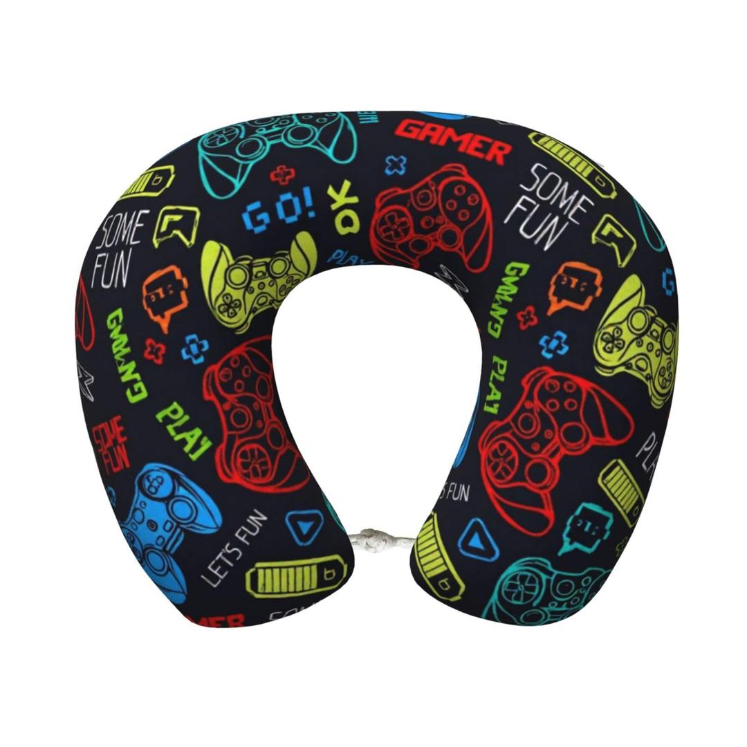 Gaming Controller Chic Travel Neck Pillow with Memory Foam,Ergonomic U Shaped Pillow Soft Plush Cover Neck Support Cushion with Front Clasp for Car Office Rest