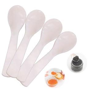 Caviar Spoons, Mother of Pearl Caviar Spoon Set of 4 with Hand Craft W Round Handle for Egg, Ice Cream, Coffee, Restaurant Serving(9cm/ 3.54 Inch)