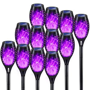 KYEKIO Halloween Decorations Outdoor, 12Pack Purple Solar Halloween Lights, Solar Torch Lights with Flickering Flame for Garden Decor, Waterproof Outdoor Lighting, Scary Torches for Yard Lawn Pathway