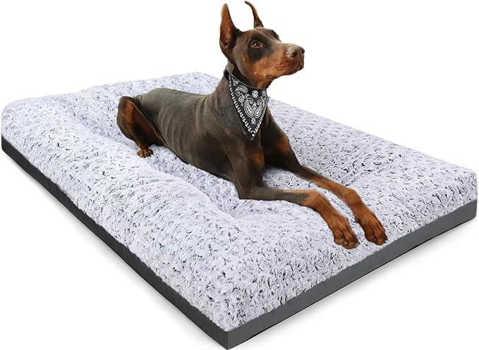 POCBLUE Deluxe Washable XXL Dog Bed for Large Dogs Dog Crate Mat 47 Inch Comfy Fluffy Kennel Pad AntiSlip for Dogs Up to 110 lbs, 47" x 29", Grey
