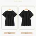 Eytino Women Plus Size Tops Boho Printed V Neck Short Sleeve Drawstring Casual Chiffon Shirts Blouse(1X-5X) (Black, XXL)