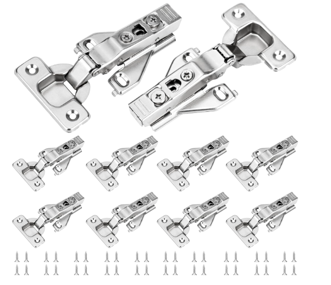 10 Pack 1/2'' Overlay Face Frame Soft Close Hidden Cabinet Hinges, 105 Degree 3D Adjustable Clip On Plate Concealed Kitchen Cupboard Door Hinges with Screws