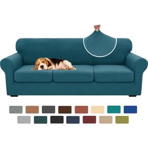 XINEAGE New 4 Pieces Extra Large Couch Covers for 3 Cushion Sofa Super Stretch Sofa Cover for 3 Large Seat Cushion Universal Slip Cover for Living Room (Peacock Blue), 91"-110"(3 Cushions)