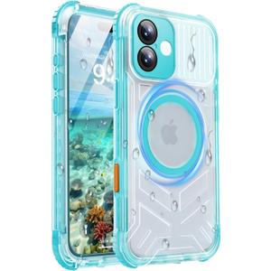 for iPhone 16 Waterproof Case with Magsafe, Built-in [Camera & Screen Protector] [Lanyard], IP68 Water Proof Full Body Dustproof Heavy Duty Frosted Protective Phone Cover, 6.1" Teal