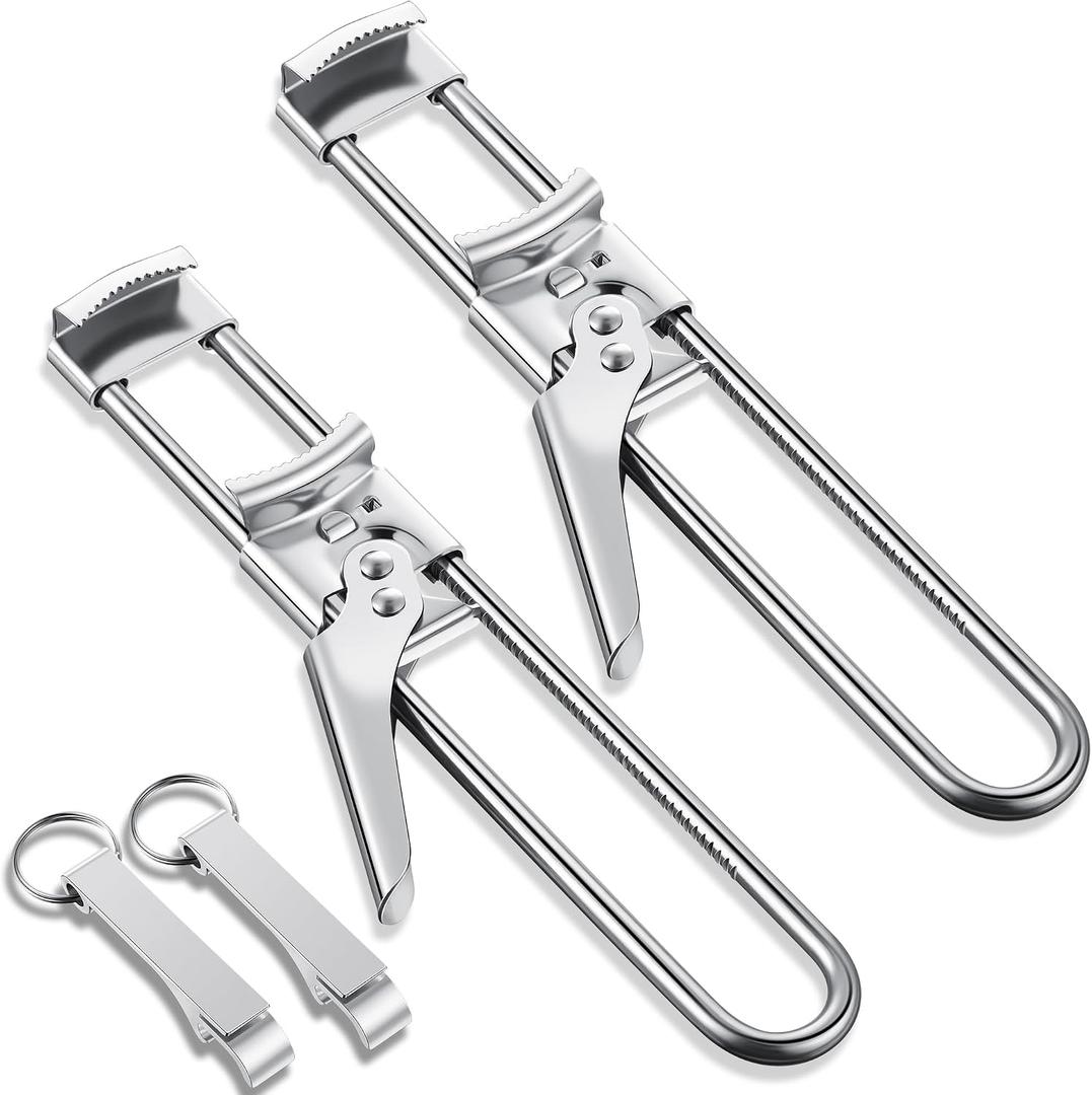 2PCS Adjustable Stainless Steel Jar Opener & 2PCS Keychain Bottle Cap Opener, Jar Openers for Seniors, Arthritis, Men, Kids, Weak Hands, Gripper Tight Lid Kitchen Gadgets